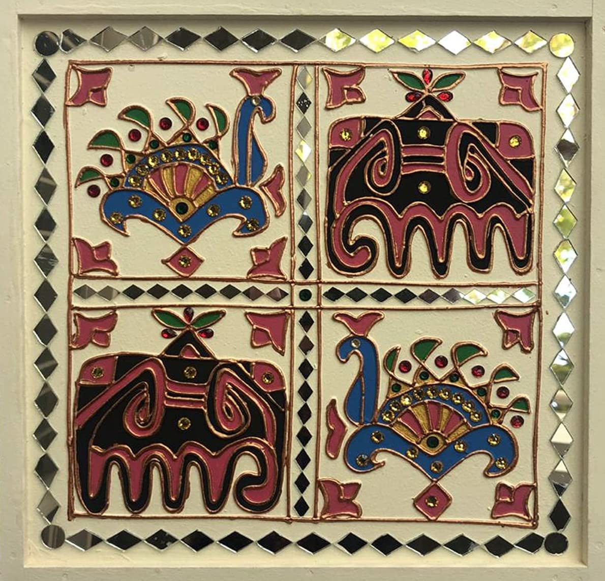 Hand Made Mud Mirror Wall Frame (12 in x 12 in x 2 cm,)-picture-30