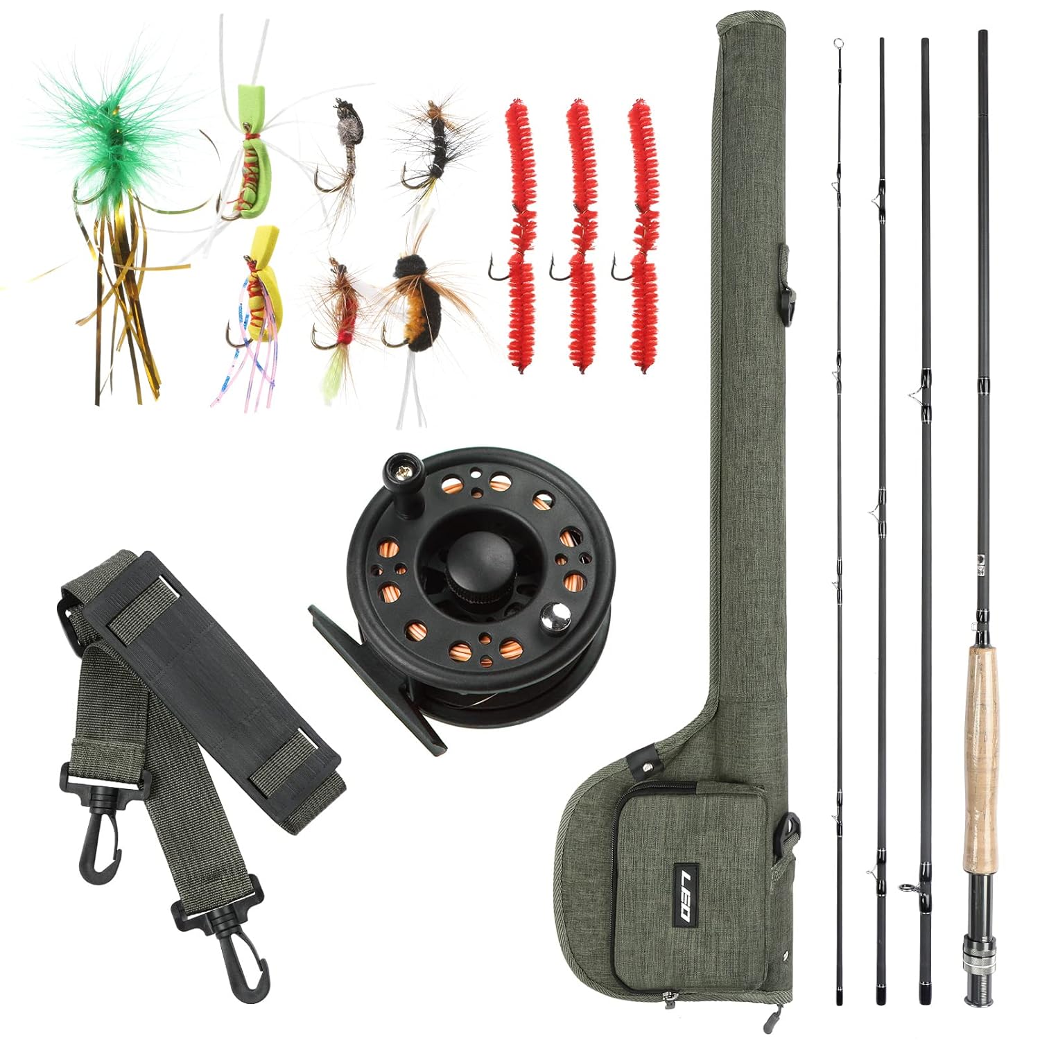 Adium ft. Fly Fishing Rod and Reel Combo wi Carry Bag 10 Flies Complete Starter Fly Fishing Kit