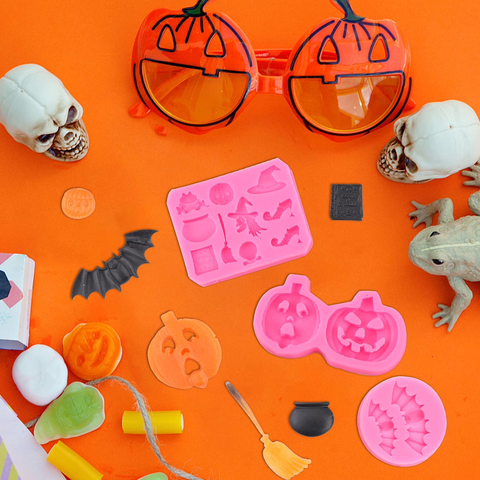 3 Moules Silicone Halloween - Citrouille, Fantôme, Chauve-souris - Pour Chocolats, Gâteaux, Bonbons - 9