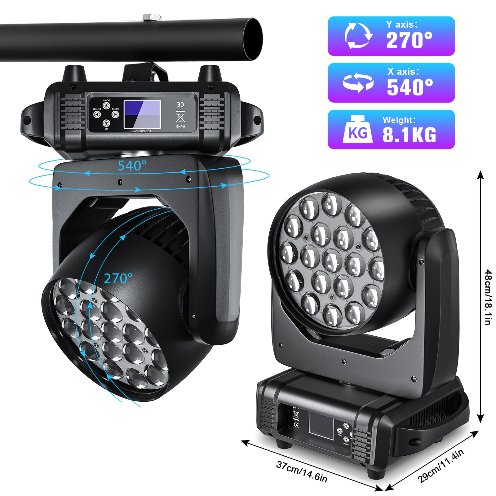 Amazon.com: LED Moving Head Light 19x15W Beam/Wash/Zoom