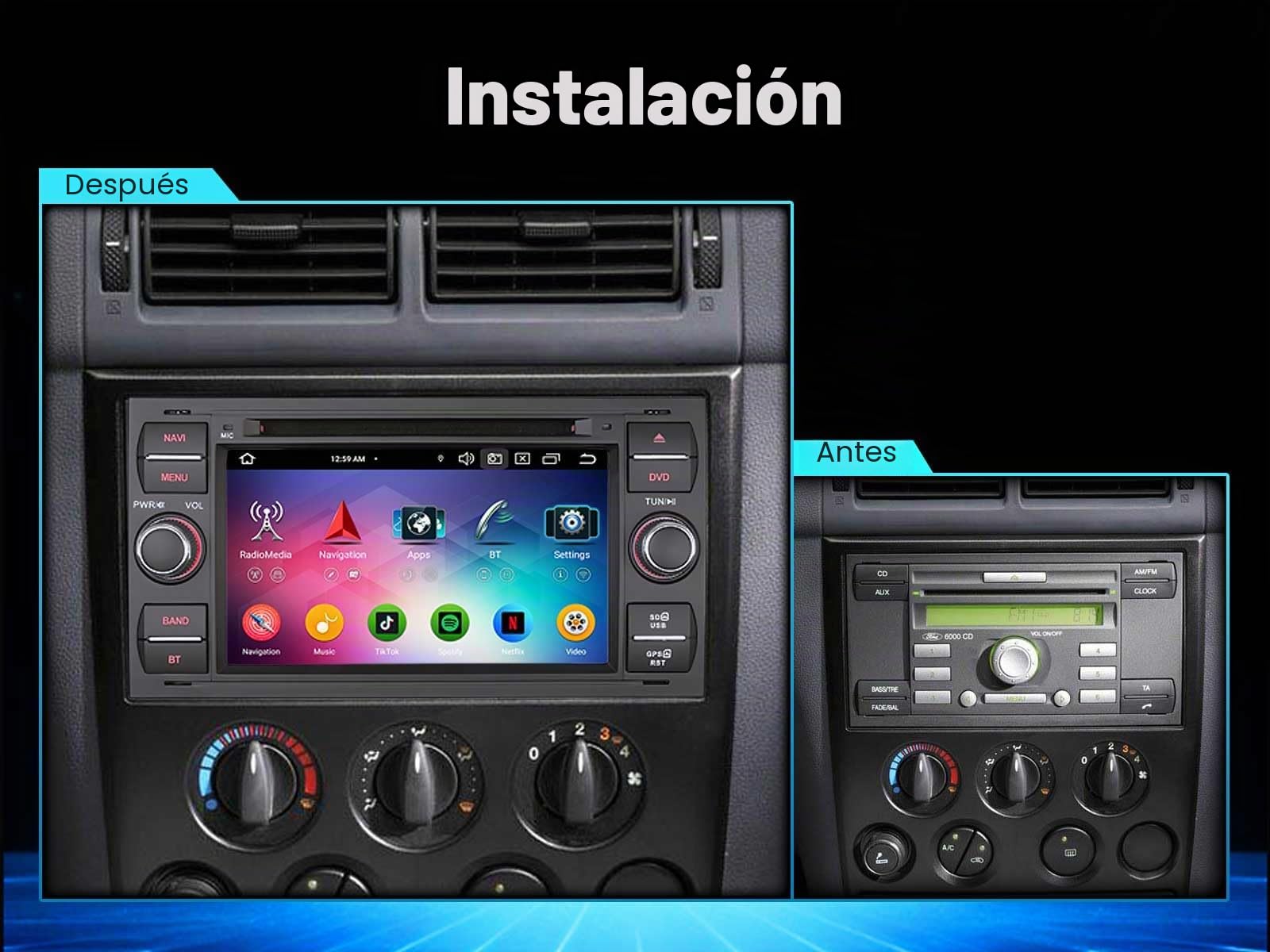 Erisin 7 pulgadas 8 Núcleo 4GB+64GB Android 13 Radio Coche Bluetooth GPS Navegación para Ford C-Max S-Max Focus Galaxy Kuga Fiesta Transit, CarPlay Android Auto WiFi DSP DAB+ FM Pantalla táctil CD DVD