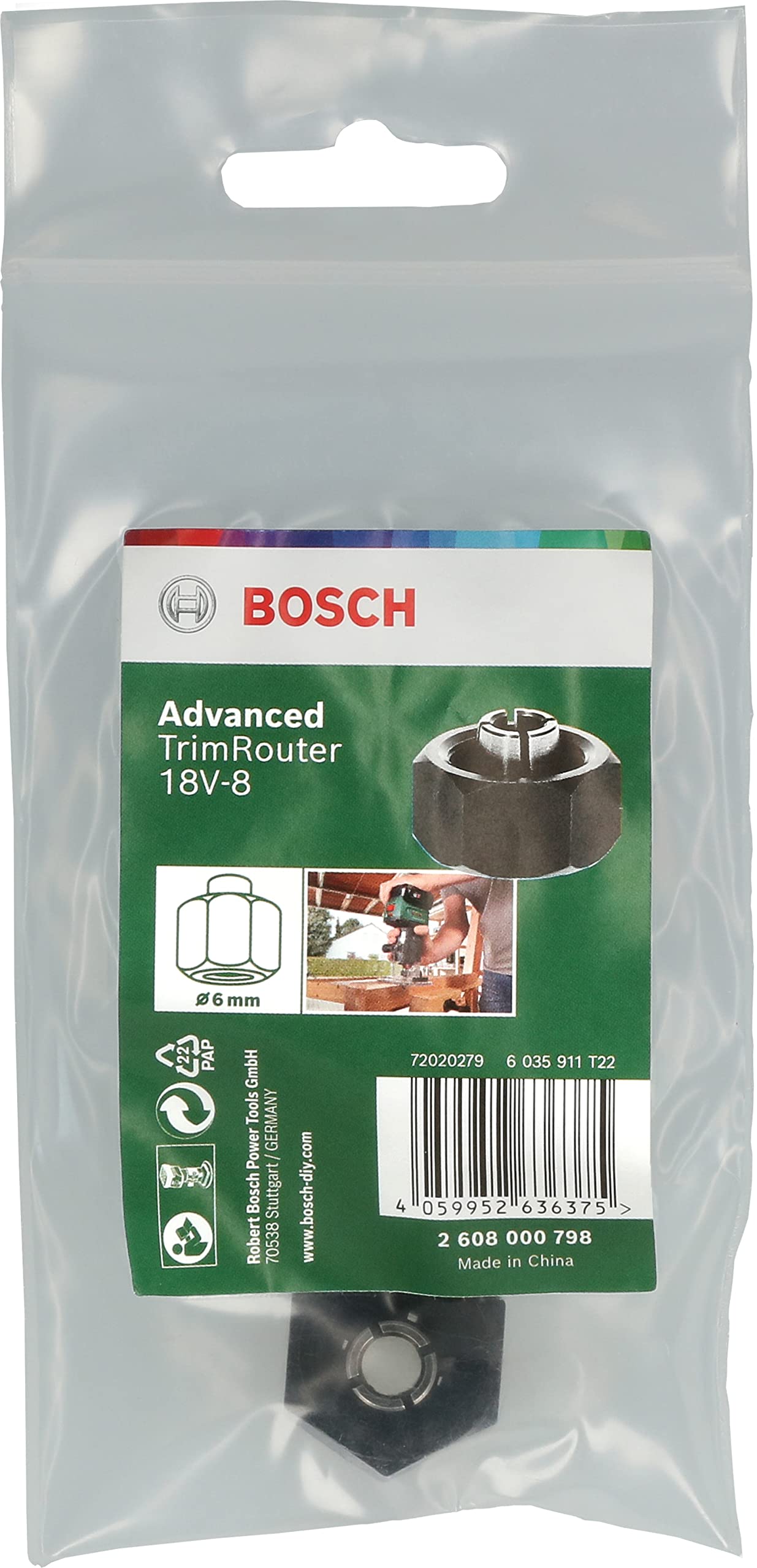 Bosch Accessories x szczypce zaciskowe z nakrętką ślepą 6 mm (do Bosch Advanced TrimRouter 18V-8, akcesoria do frezarki)