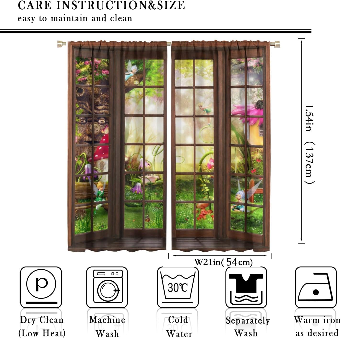 Fairytale Wonderland Landscape Curtains Enchanted Fairy Forest Old Tree Flowers Mushrooms Curtain with Rod Pocket for Room Home Decor Drapes Window Treatments 2 Panels Set 42x54 Inch