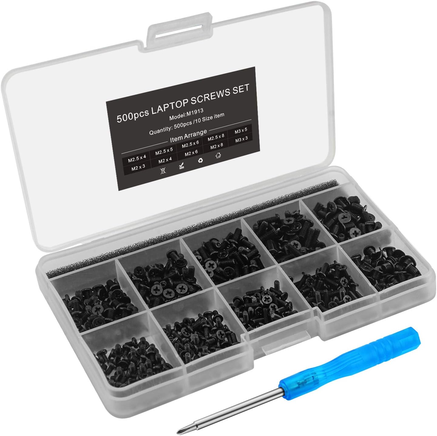 Mcsher 500pcs Laptop Notebook Screws Set for IBM HP Dell Lenovo Samsung Sony Toshiba Acer Gateway Screw Assortment Kit – with Screwdriver