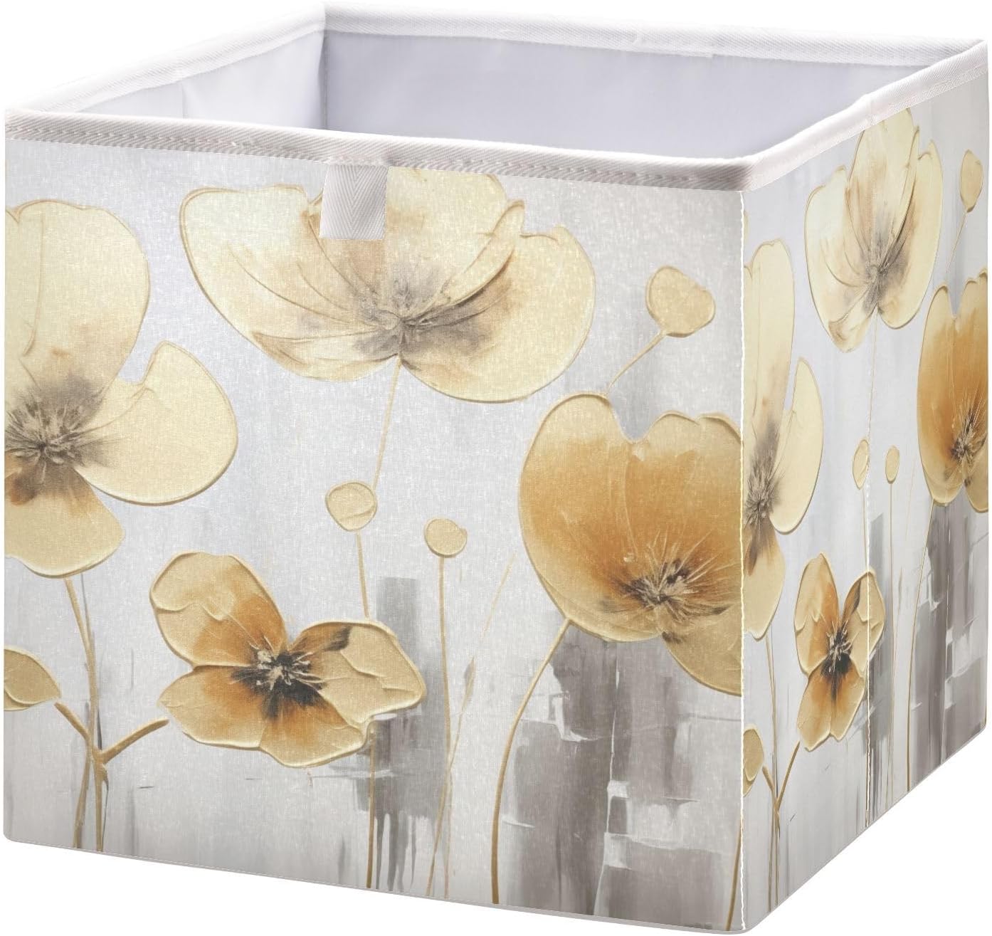Foldable Fabric Abstract Art Floral Gold Storage Bins with Handles – Sturdy Organizer Cubes for Bedroom Rectangular