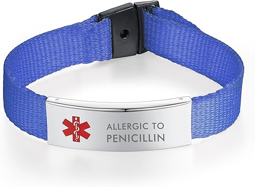 Miniatura 17 de mnmoom Pulseras de alerta médica para mujeres y hombres, pulseras médicas de lona fáciles de usar, ajustables de 5 a 8 pulgadas