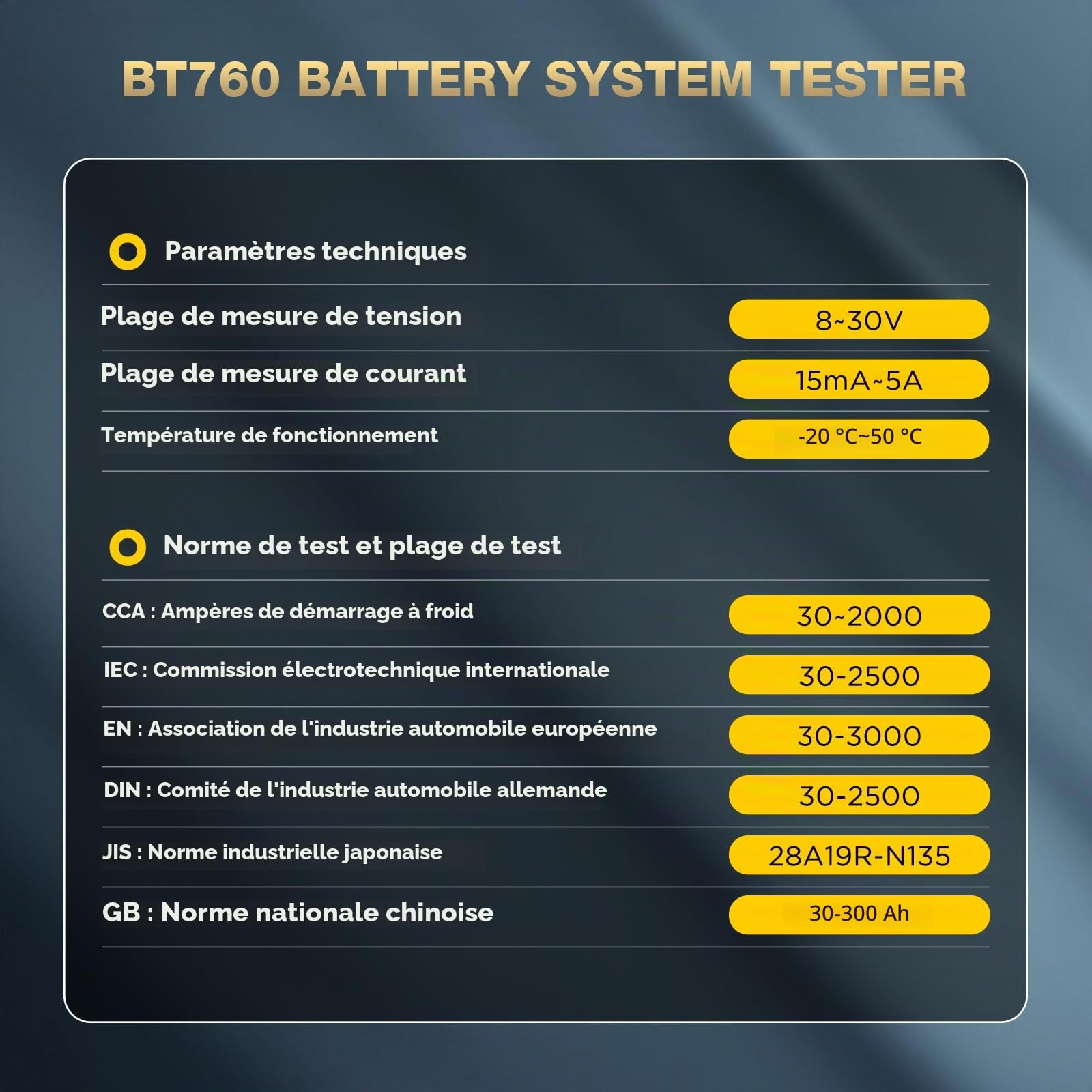 BT-760 12V / 24V Testeur de Charge de Batterie Automatique, 30-1700 en Analyseur de Diagnostic Voiture du Système de Démarrage et de Charge avec Imprimante Thermique Intégrée