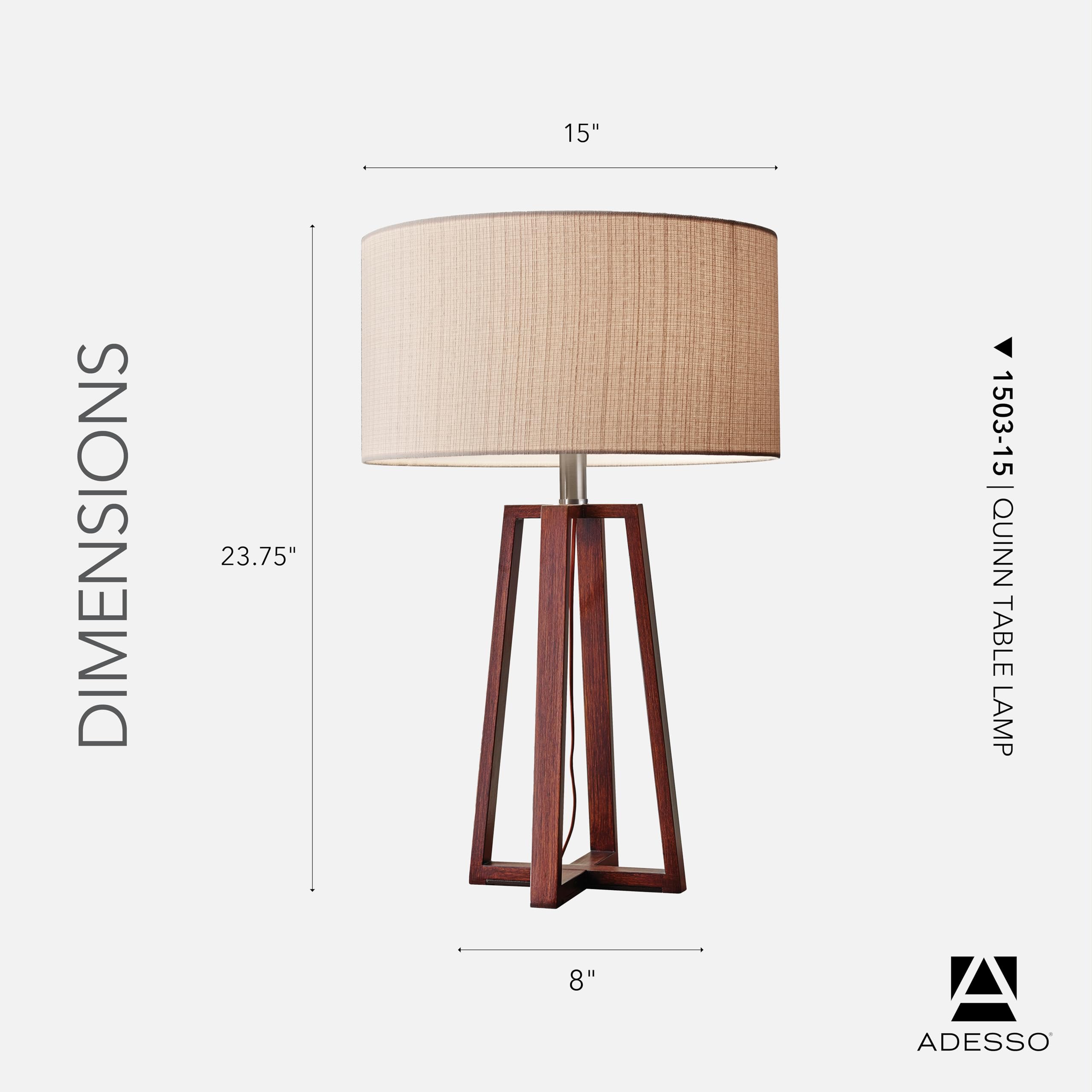 Lakewood A−14CP（美品） Adesso Quinn Table Lamp - Walnut Birch Wood & Natural Linen Shade