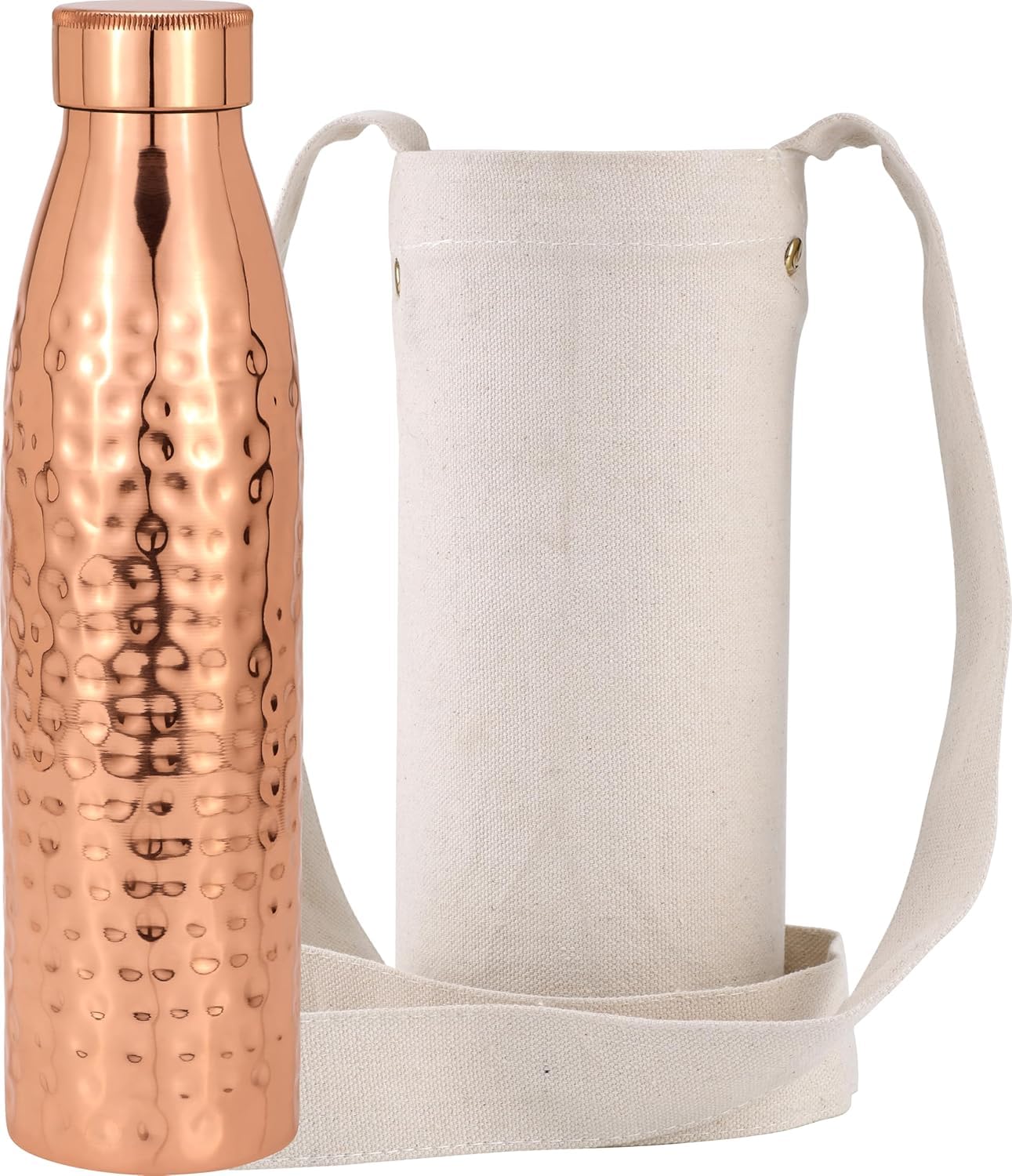 Kitchen Science Hammered Copper Water Bottle 34oz with Carry Bag – Leak-Proof, Heavy Duty, Ayurvedic Bottle