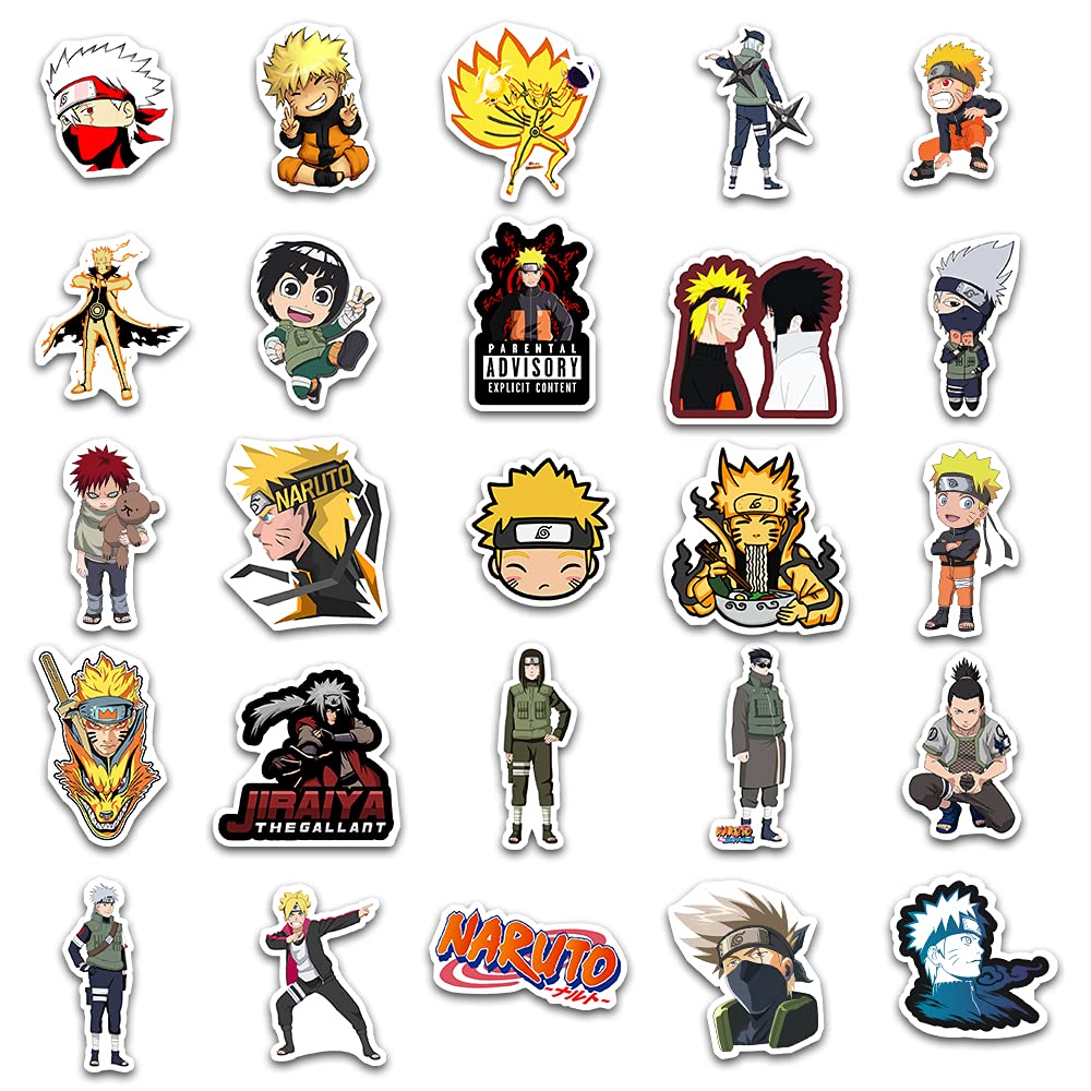 50 pezzi Naruto Adesivi per Bottiglie Acqua Laptop Skateboard Telefono Auto Bicicletta Casco Camera da Letto Decorazione da Parete Ninja Anime Adesivi in Vinile per Ragazzi e Bambini