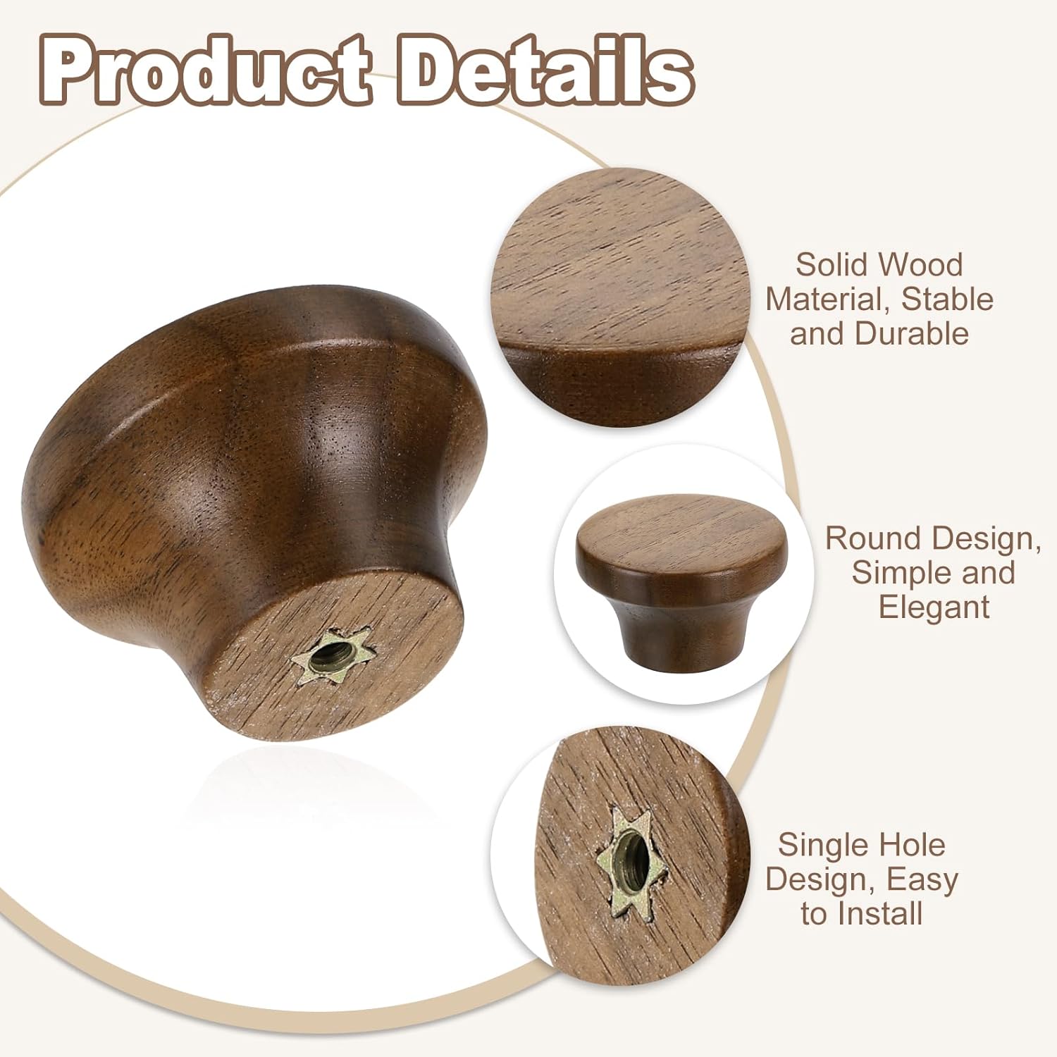 uxcell 6Pcs Round Wood Drawer Knob, 1 5/8" Diameter Flat Head Dresser Knobs Wooden Knobs with Screws for Furniture Drawer Dresser Wardrobe Cupboard, Walnut