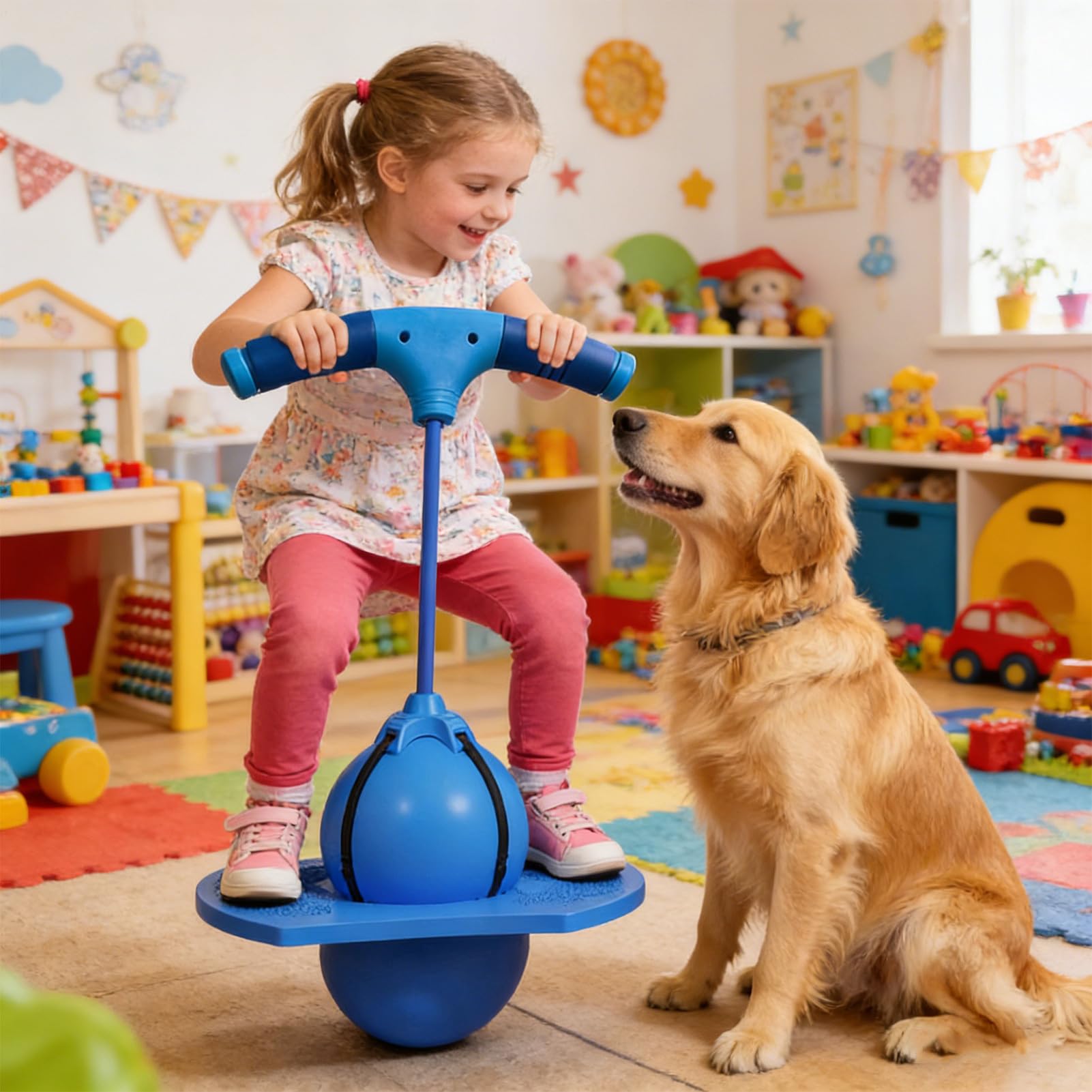 Pelotas saltarinas para niños, Pelota de Equilibrio Tabla de Rebote con Bomba & Mango, Pelota de Equilibrio saltarín, para niñas niños y Adultos Ejercicio de Salto y equilibrios