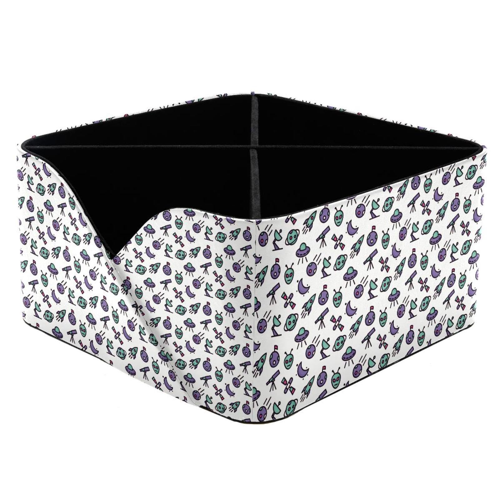KengjuTesu Alien Flying Saucer Pattern Desktop Organizer Pen Holder, Rectangular Pencil Cup for Office, Study and Makeup Stations