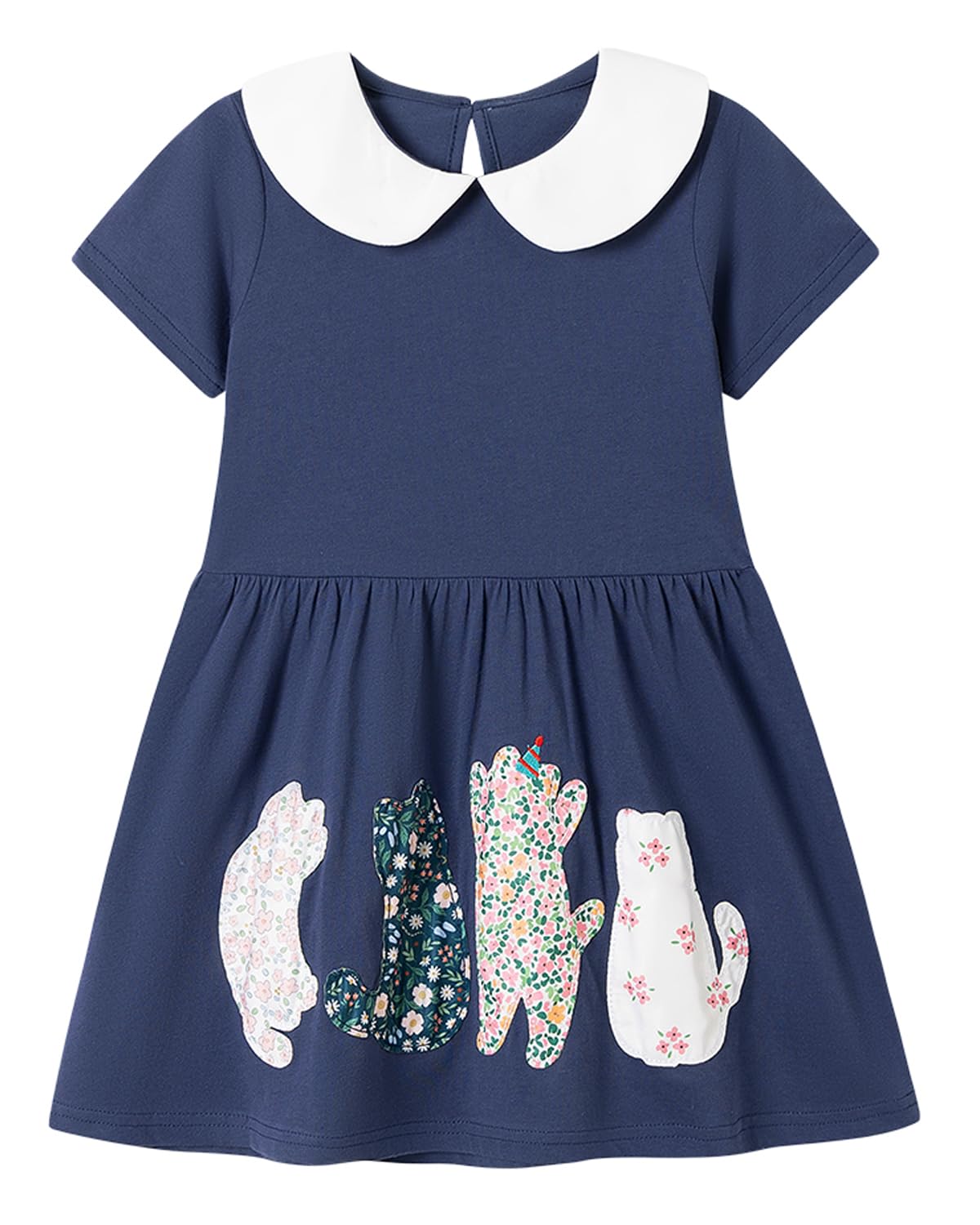 Girls Cotton Long Sleeve Casual Cartoon Appliques Striped Jersey Dresses