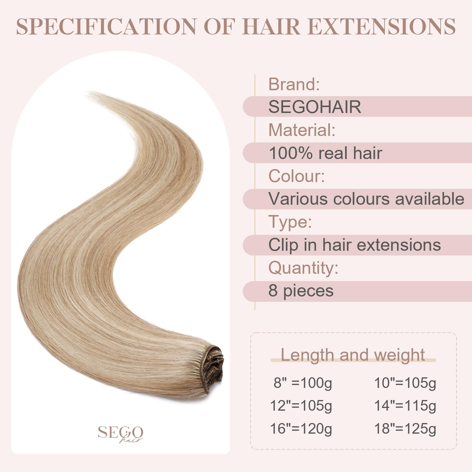 SEGOHAIR 8 PCS Hair Extensions Clip in Real Human Hair, 18 inch Thin Full Head Human Hair Extensions Straight - Image 4