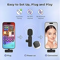 Vista 3 de Micrófono inalámbrico para iPhone, Android amplia compatibilidad con reducción de ruido, micrófono de solapa de sonido claro para podcast, grabación