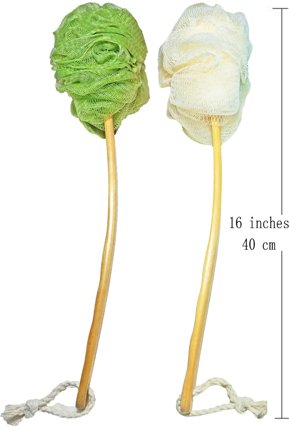 Shower Loofah Body & Back Scrubber - Exfoliating Loofah Bath Brush On a Stick - With Long Wooden Handle Back Brush For Men & Women - Easy Reach Body Wash & Lotion Applicator（ 2 PACK- White&Green） : Beauty & Personal Care