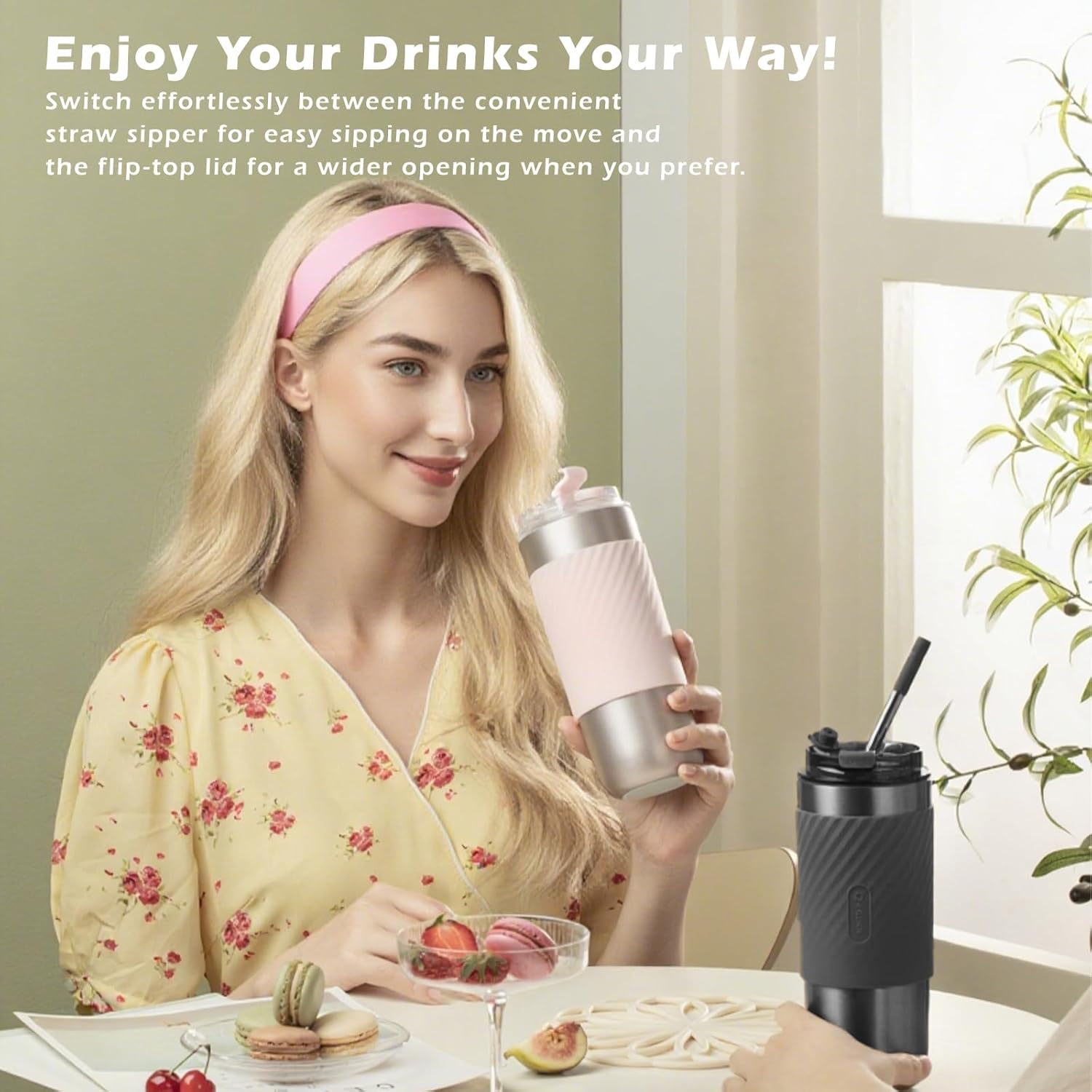 Vacuum-Insulated Stainless Steel Travel Mug with Leak-Proof Lid, Infuser And Straw, Reusable Iced Coffee Cup, Hot Coffee Travel Tumbler, 17.5 oz(Black) - Image 3