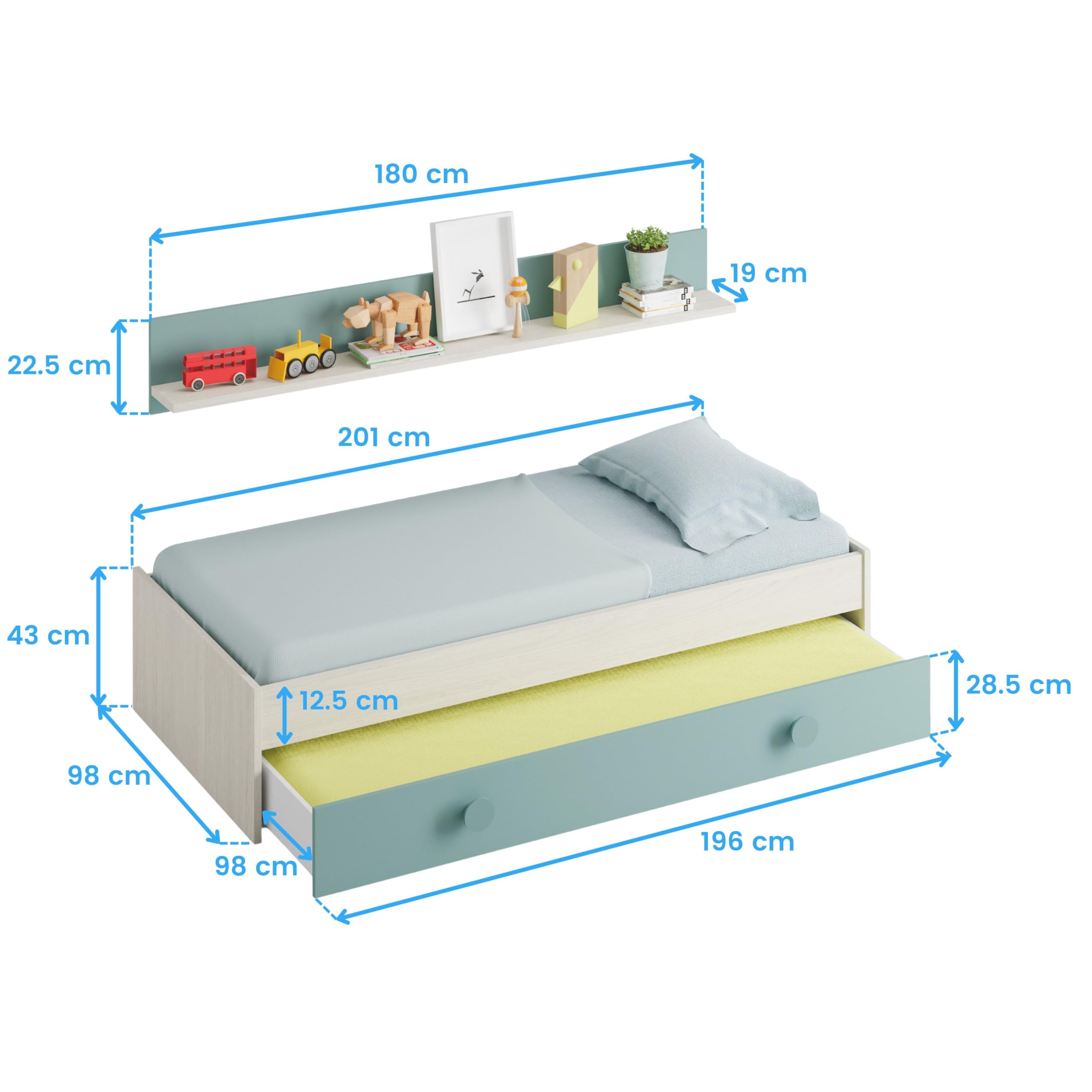Miroytengo Pack Completo Habitación Juvenil en Color Verde y Blanco Alpes Muebles Dormitorio Infantil con Somier Incluido