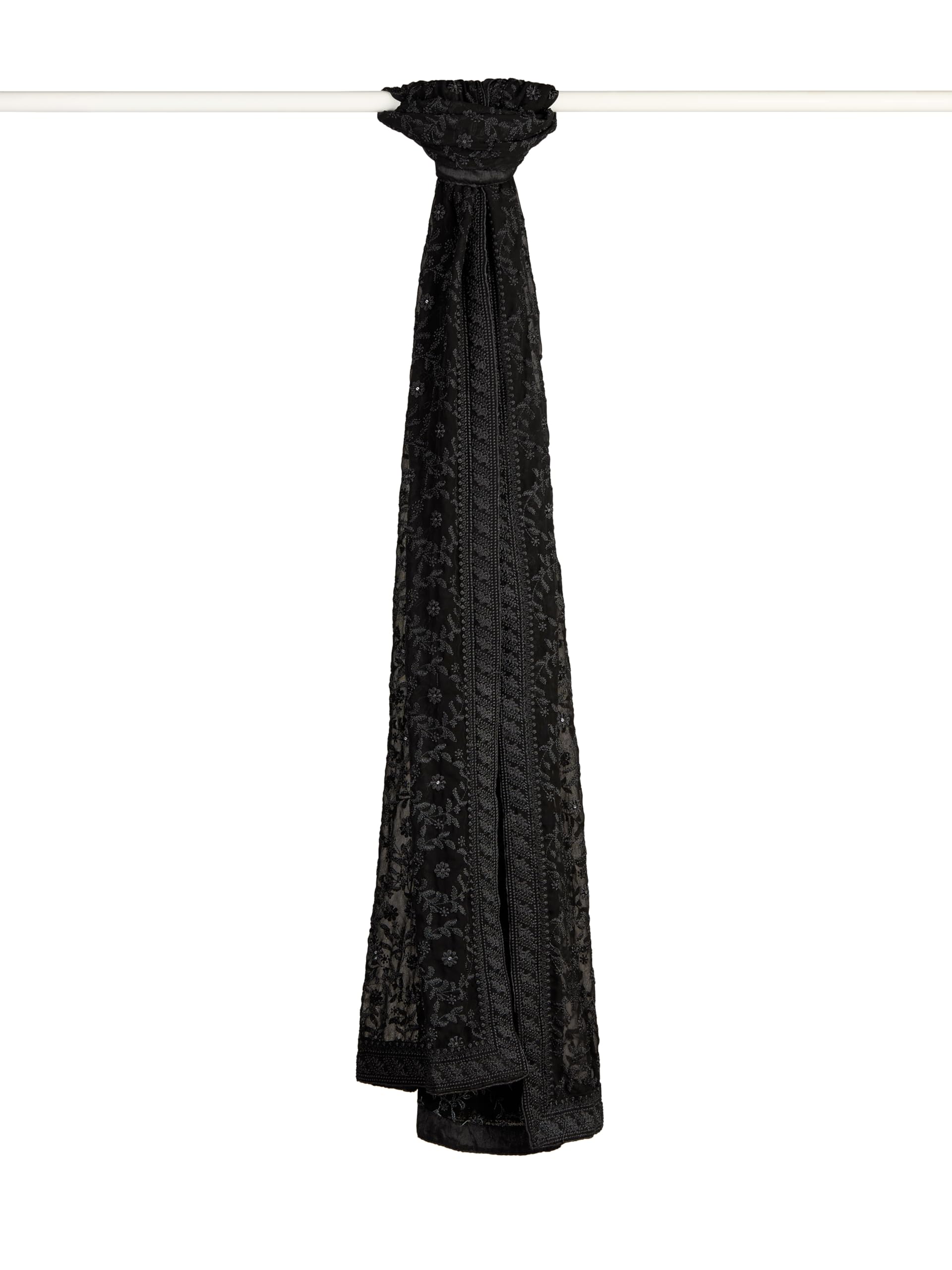 vastramay Men Black Georgette All-Over Thread Work Embroidered Dupatta | Wedding, Navratri & Festive Outfit-picture-37