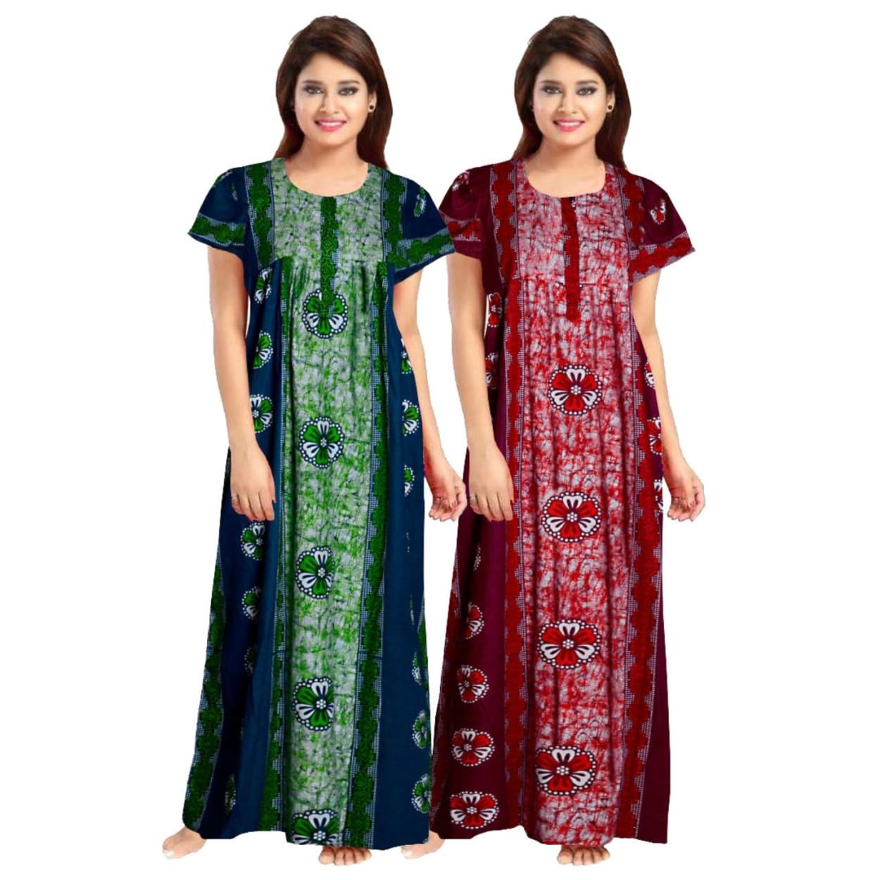 Women's Pure Cotton Nightwear Casual Nighty (RED Green BATIK-50 XXL)-image-37