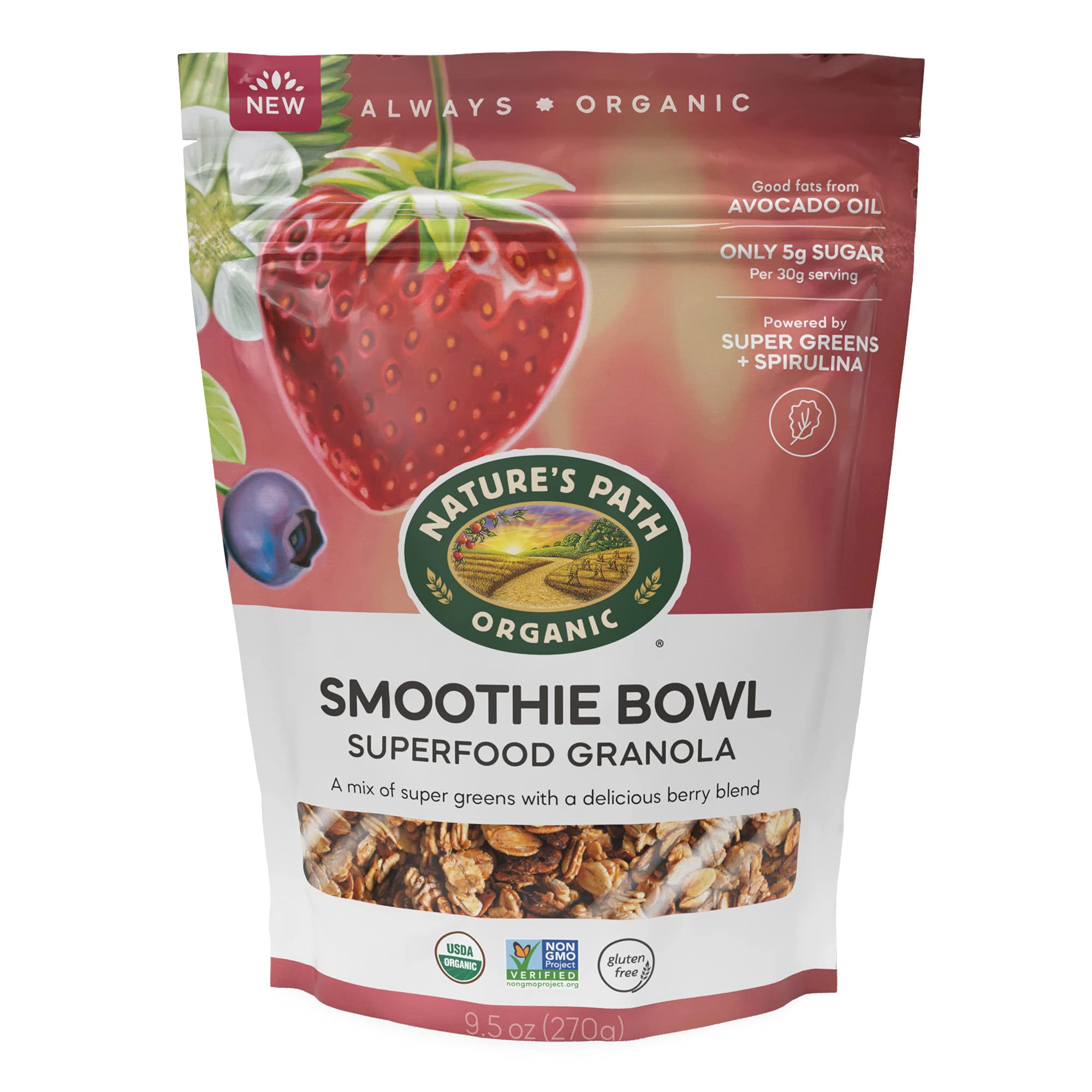Nature's Path Organic Gluten Free Smoothie Bowl Superfood Granola, 9.5