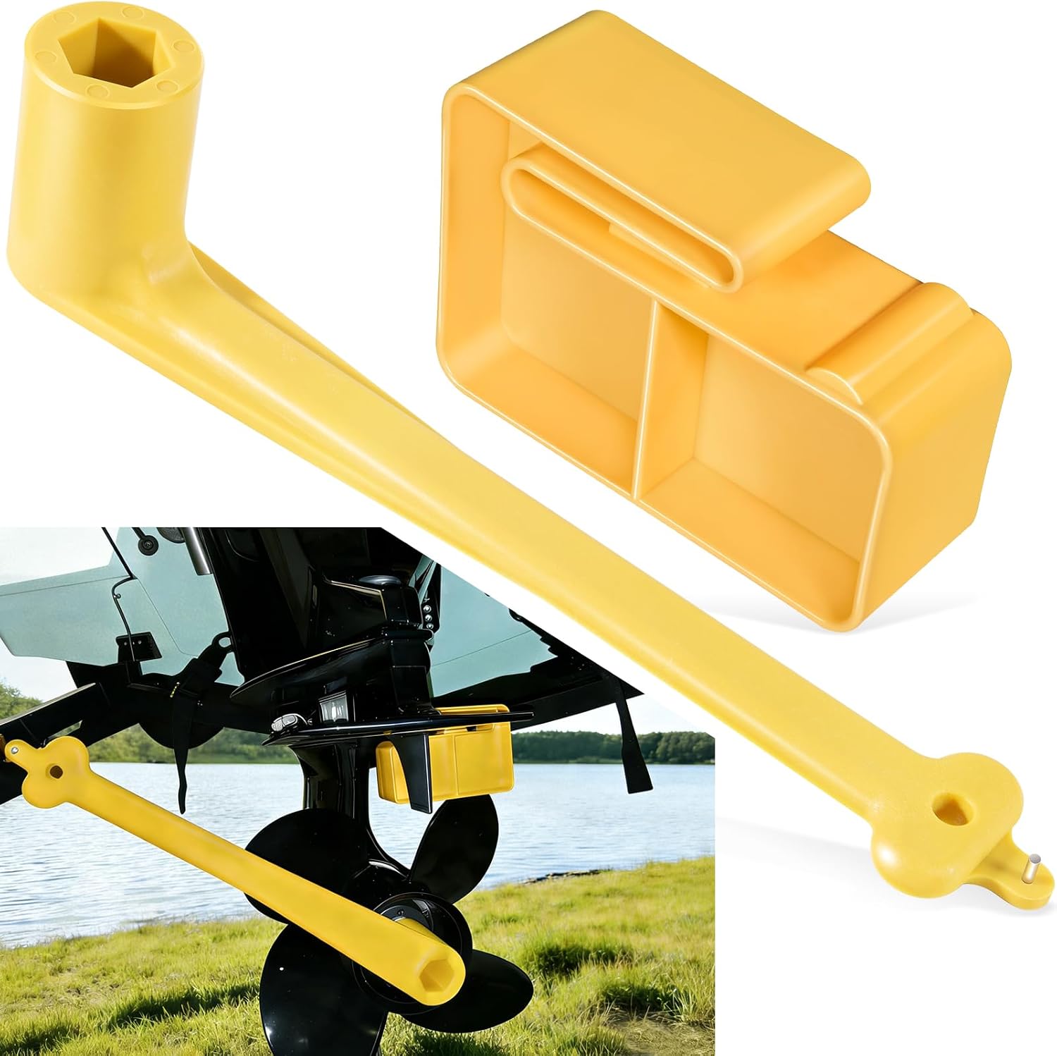 Marine 1-1/16" Propeller Wrench & Prop Stop Block Kit for All Outboard & Stern Drive (Mercury/Mercruiser/Yamaha) High-Visibility Yellow Corrosion-Resistant Outboard Prop Removal & Installation Kit