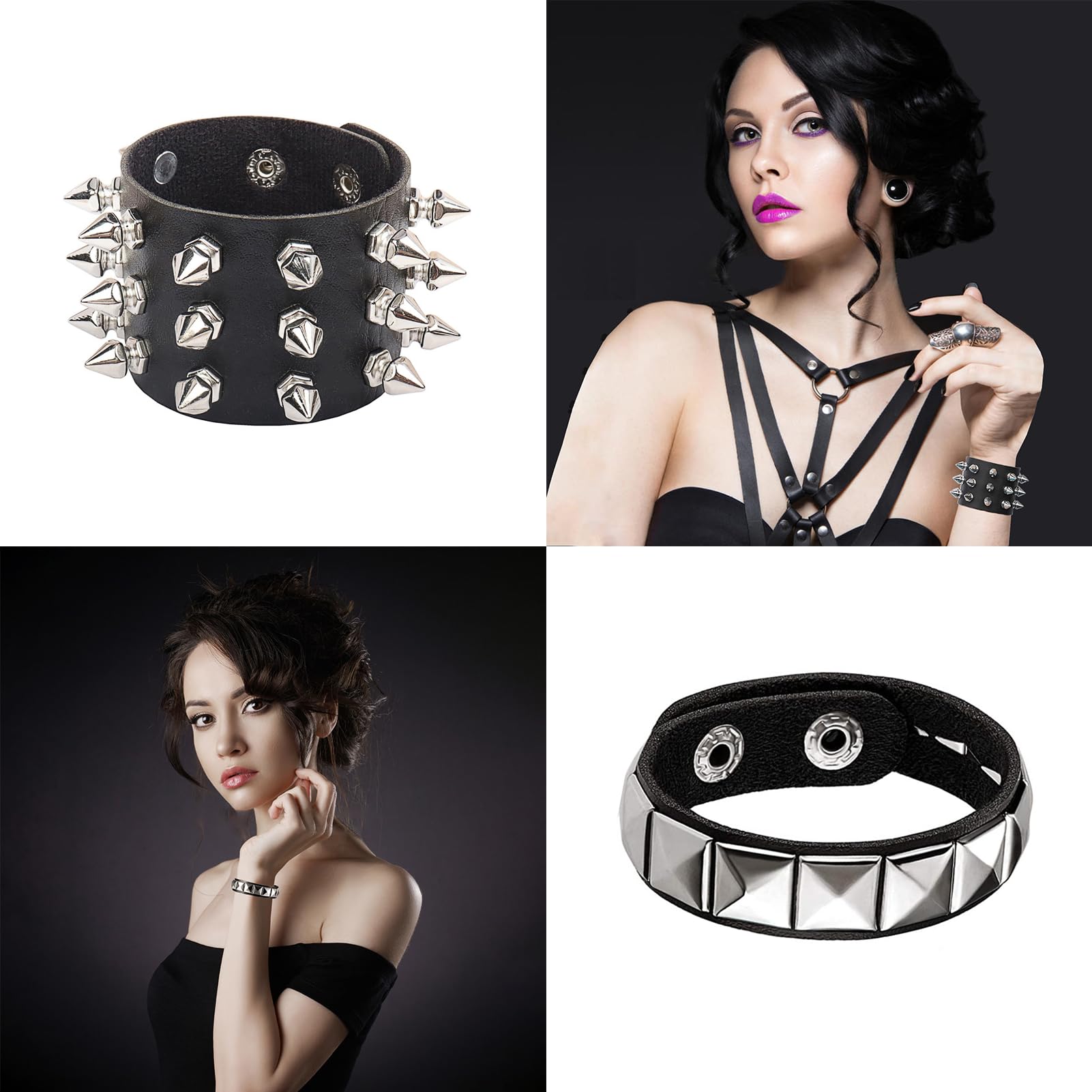 ZKLYPJ 6Pcs Punk Goth PU Leather Bracelet Studded Spike Rivet Buckle Wristband Cuff Bangle Black Gothic Steampunk for Men Women Unisex 80s Cool Rock Style Party Favors Jewelry Cosplay Night Club Sexy Gift Halloween Christmas Accessories
