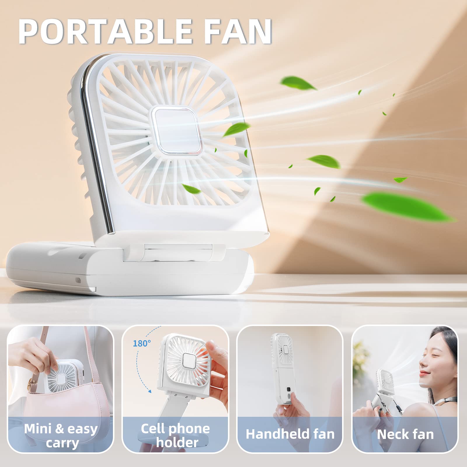 Ventilador portátil recargable de 3000 mAh, 4 velocidades con pantalla LED, ventilador de mano pequeño, ventilador eléctrico a pilas, mini ventilador personal para viajes, escritorio, oficina,