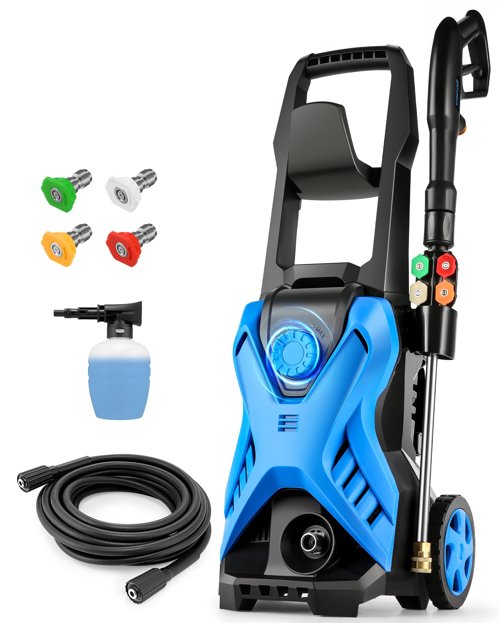 2000 psi pressure cleaner 2.0 gpm high power cleaner with 4 nozzles and soap bottle for cars/fences/driveways/home/patios (blue)
