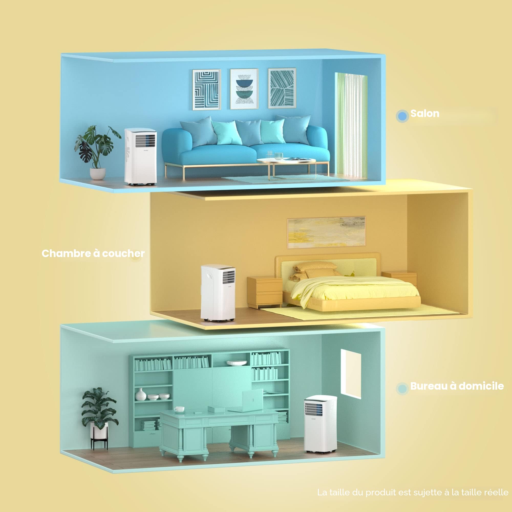 Comfee Climatiseur Mobile Portable 9000 BTU/h 2,6kW, 3-EN-1 Refroidisseur Déshumidificateur Ventilateur, Follow me, Minuterie, Mode nuit, Pour salon et maison de 33㎡/88m³, MPPH-09CRN7, EEK A, R290