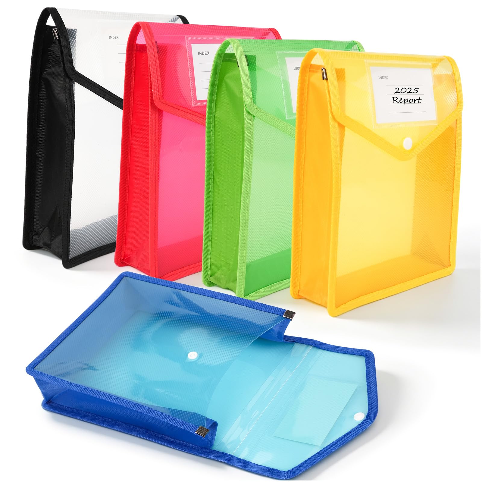 BueDeHai 5PC A5 Plastic Wallets Folders File Organiser Snap with Card Slot