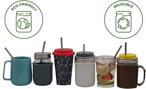 Miniatura 10 de Paquete combinado de popotes de metal de acero inoxidable con extremo redondeado más seguro para tarros Mason (paquete de 6 + cepillo de limpieza +