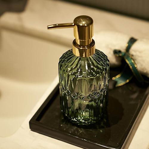 Miniatura 7 de Dispensador de jabón de vidrio Botella verde Bomba de plástico dorado Fregadero de cocina recargable Encimera Dispensador de platos de mano