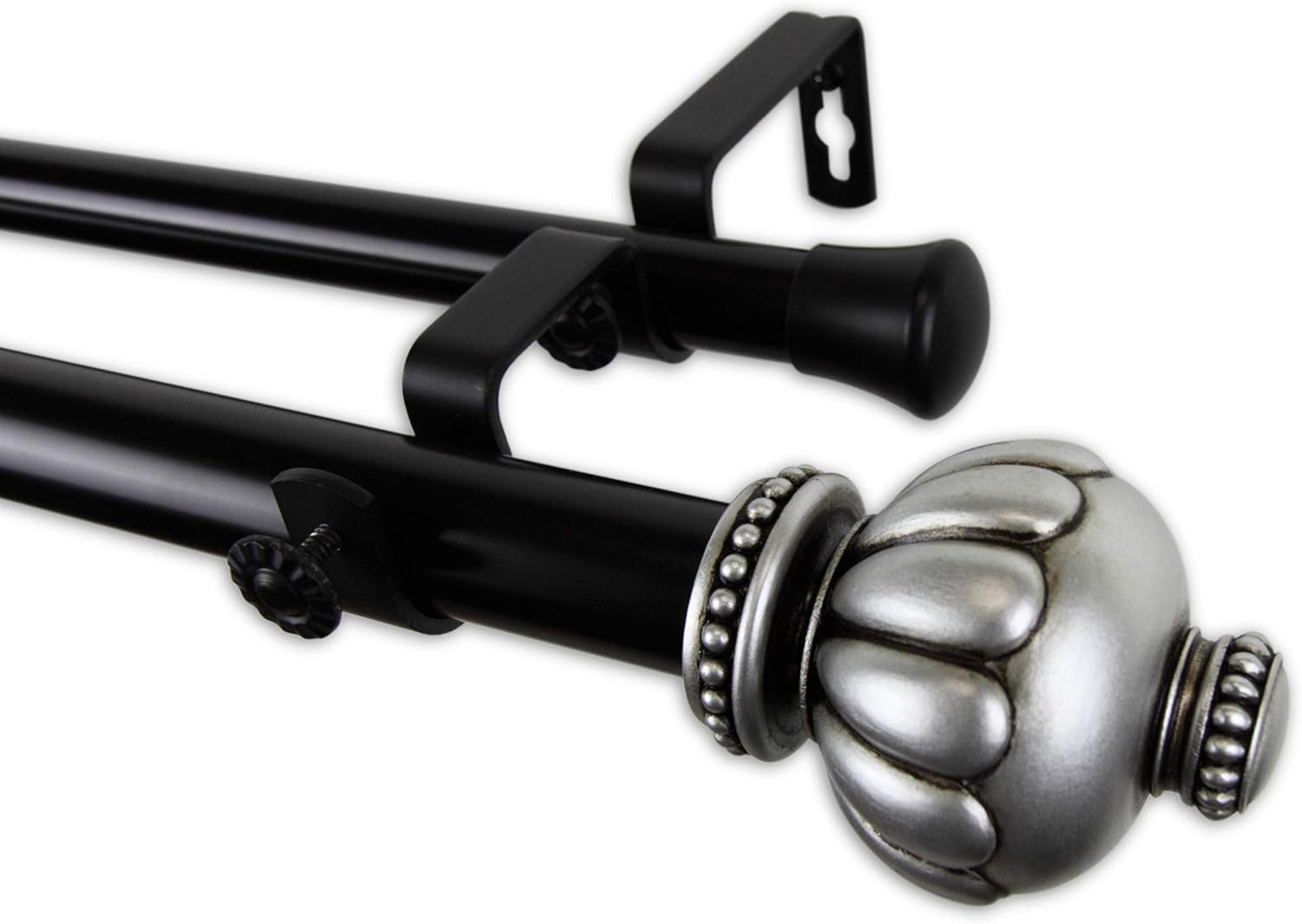 Rod Desyne 1" Selma Two Tone Double Curtain Rod, 48-84 inch, Black/Satin Nickel