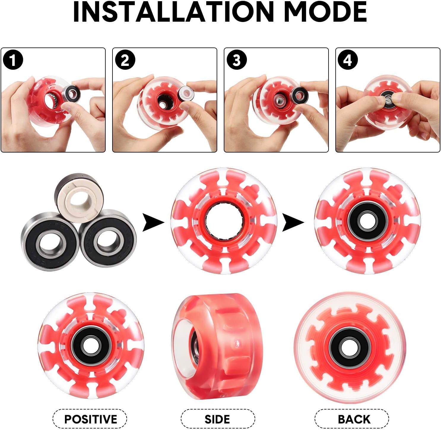 8 Piece LED Light up Roller Skate Wheels Luminous Skate Wheels with Skate Roller Bearings 32 x 58 mm