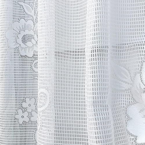 Miniatura 7 de ZZC Cortina transparente con lazo blanco con lazo, elegante cortina de encaje floral semitransparente, cenefa para decoración de media ventana,
