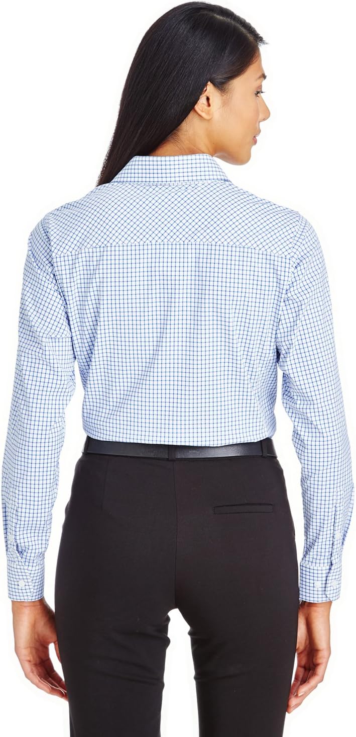 CrownLux Performance™ Ladies' Micro Windowpane Shirt S FRENCH BLUE/ WHT - Image 3