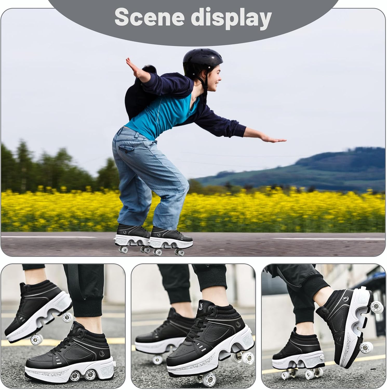 Four-Wheel Skate Shoes, Roller Skates and Sneakers are Unisex and Retractable for Outdoor Use, Suitable for Both Children and Adults