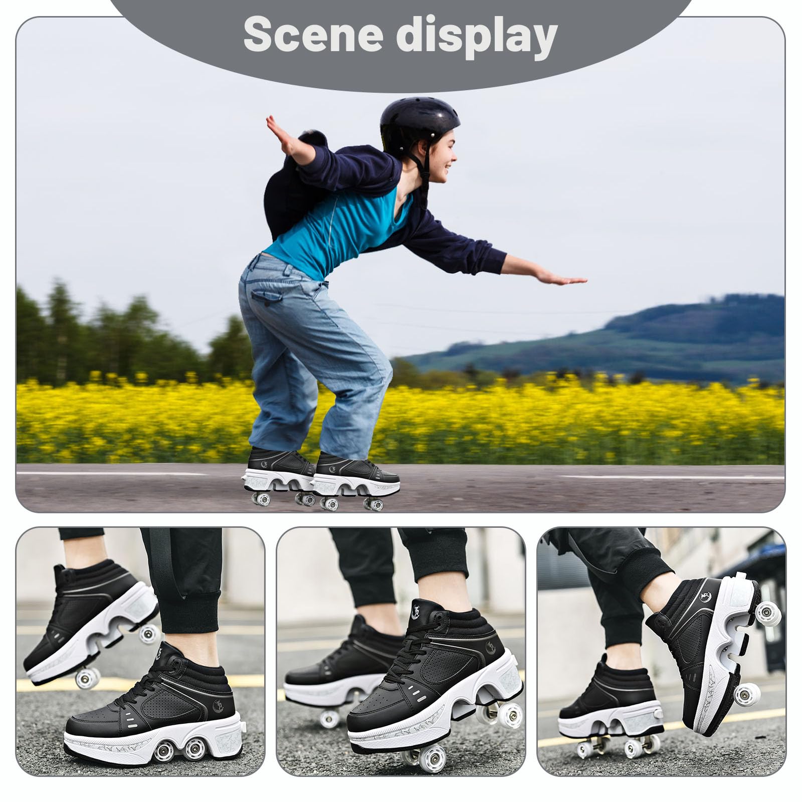 MLyzhe Four-Wheel Skate Shoes, Roller Skates and Sneakers are Unisex and Retractable for Outdoor Use, Suitable for Both Children and Adults (G, 5)