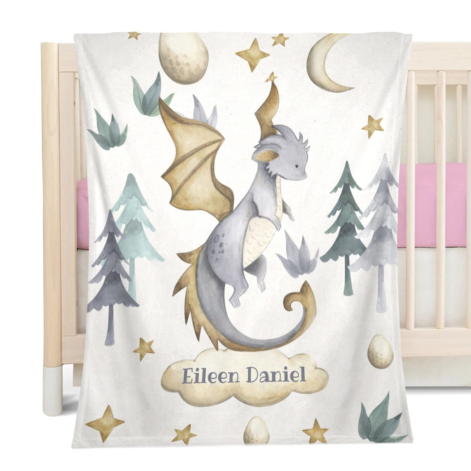 Personalized Baby Blanket - Custom Name Little Dragon Design, Soft Minky Fleece 30x40 Inch