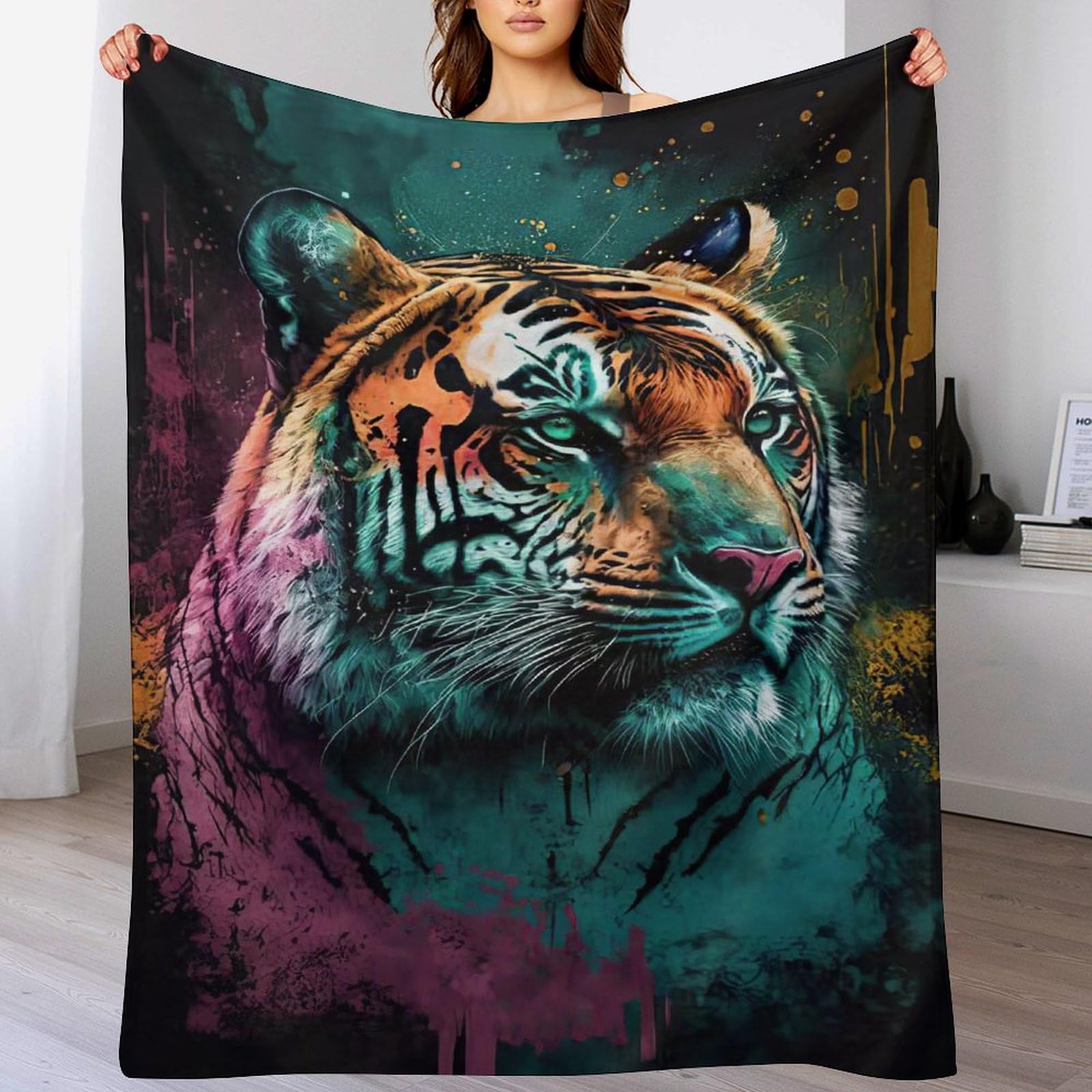 Plaid tigre flanelle contre le froid couverture douce toutes saisons