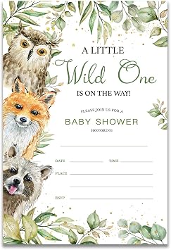 YIDOU Greenery Woodland Animal Baby Shower Party Invitations Wild One is on the Way Baby Shower Party Fill In Invites Cards 20 Invitations and Envelopes Double Sided