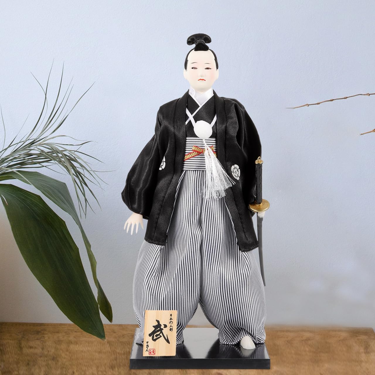 Samurai Doll Japanese Style Desktop Ornament 11.02In Cloth Kimono Figure for Home Office Desk Decor Housewarming Gift