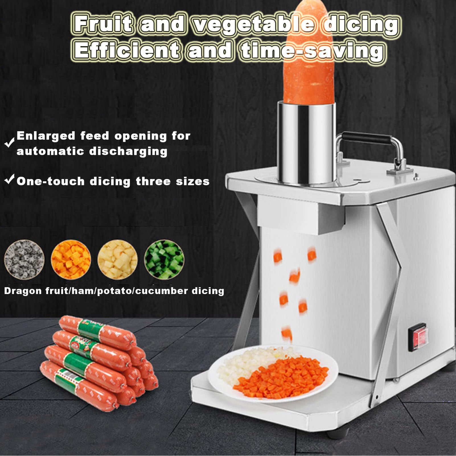 Tagliaverdure elettrico commerciale da 200 W per verdure e frutta, tritatutto automatico di patate, cipolle, carote, secchio, affettatrice per verdure per uso commerciale H