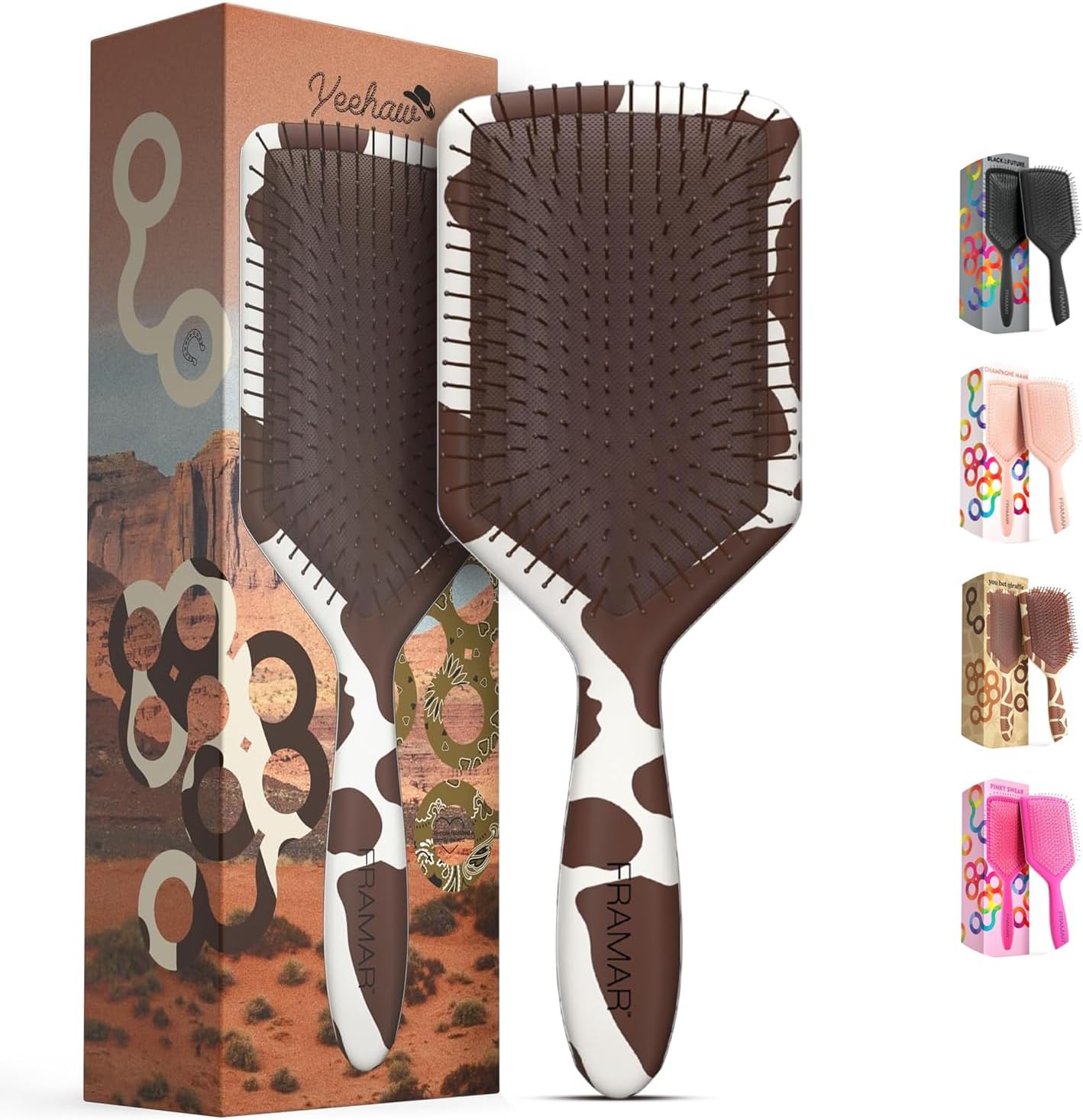 FRAMAR Paddle Hair Brush Detangler, Detangling Hairbrush For Women | Wet Hair Brush For Girls, Hair Detangler Brush, Wet Hairbrush, Hairbrushes, Hairbrush Detangler, Reduces Frizz, Cow Print