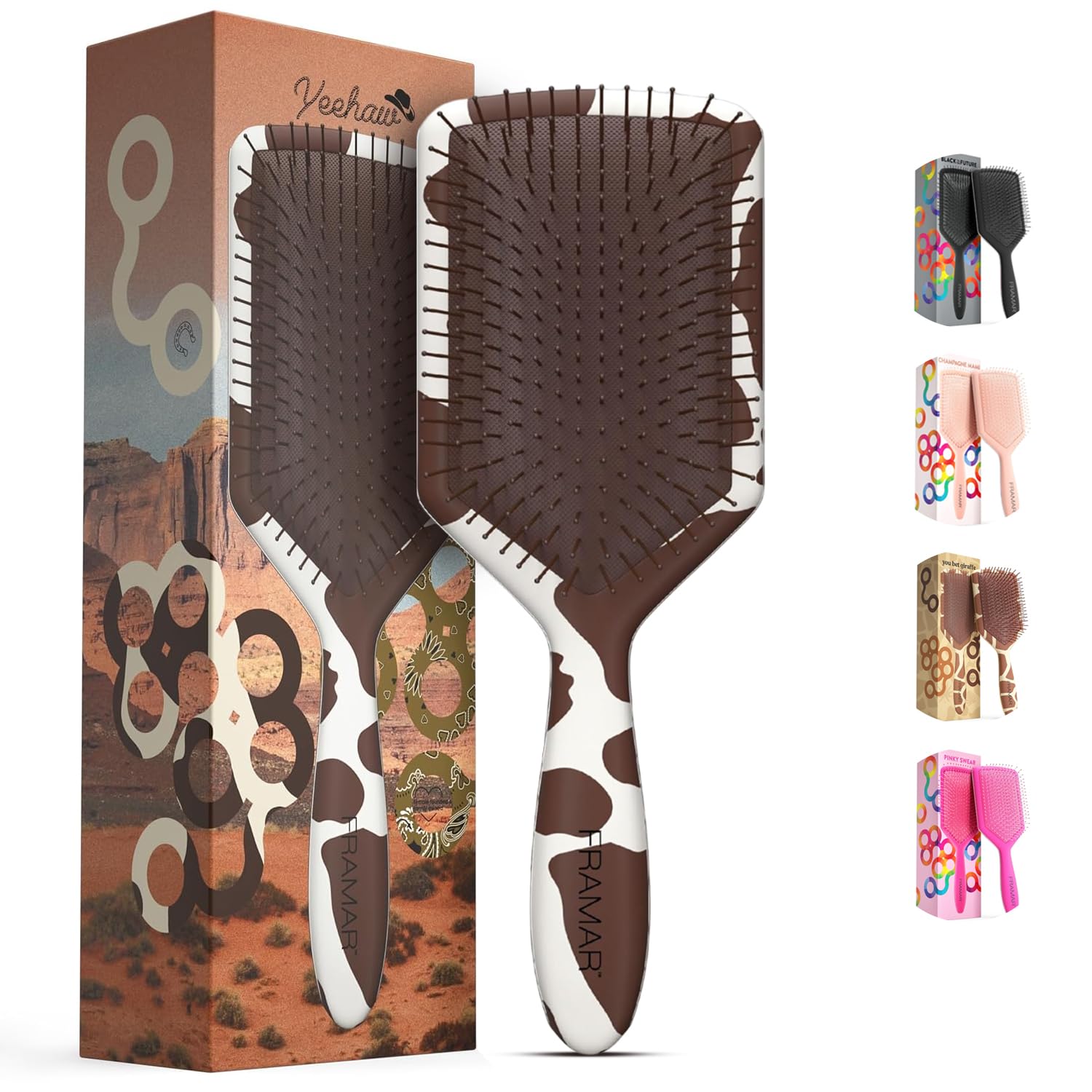 FRAMAR Paddle Hair Brush Detangler, Detangling Hairbrush For Women, Wet Hair Brush For Girls, Hair Detangler Brush, Wet Hairbrush, Hairbrushes, Girls Hairbrush Detangler, Reduces Frizz – Cow Print