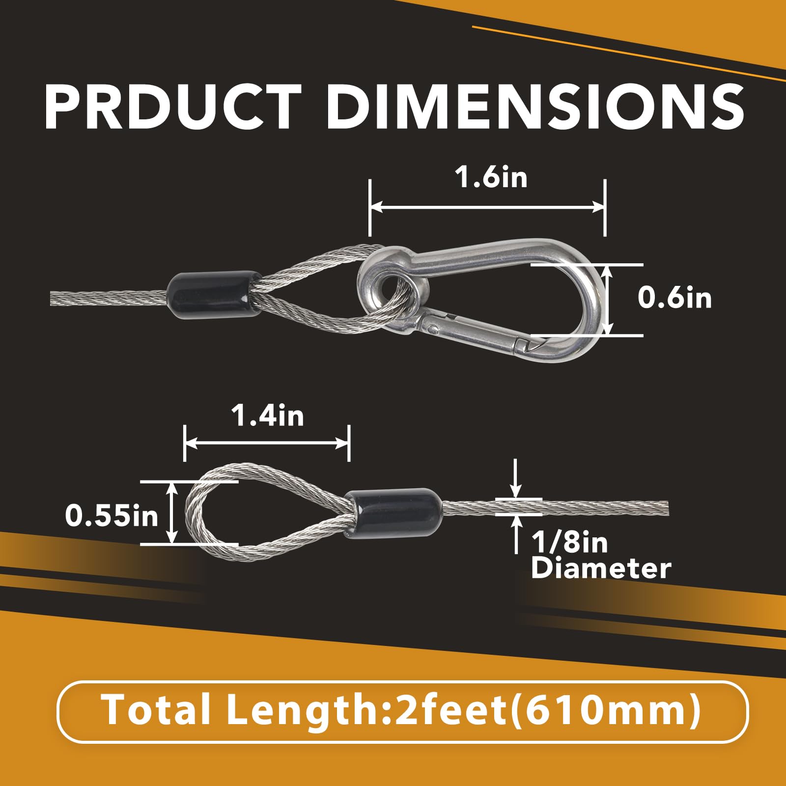 Paquete de 20 cables de seguridad de luz de escenario para luces de fiesta de DJ de escenario, cable de seguridad de acero inoxidable grueso de 1/8 de diámetro con trabillas y gancho a presión