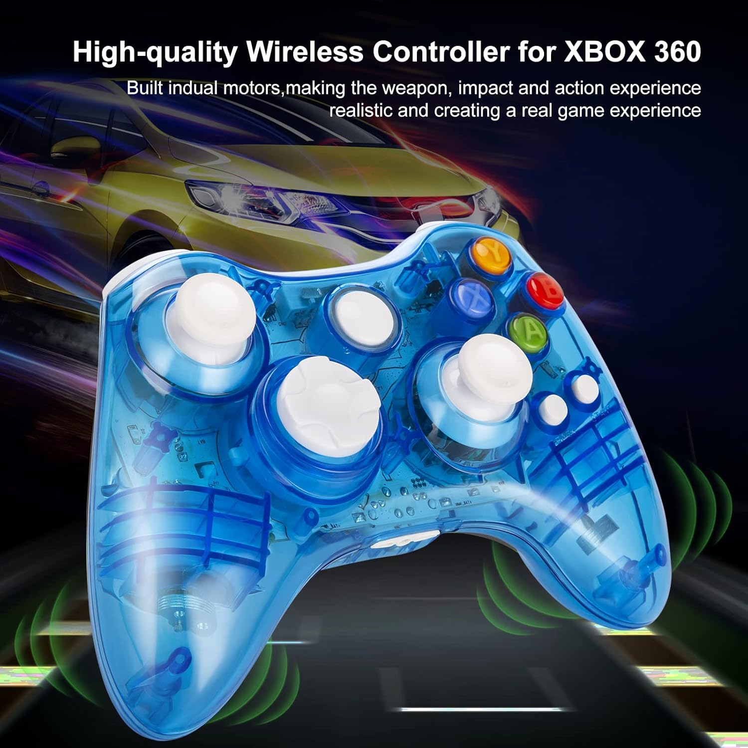 kosiwun 2.4GHZ Wireless Controller for Xbox 360 Controller, Wireless Remote Joystick Gamepad with USB Receiver Adapter for Xbox 360&360 Slim/PC Windows 10 8 11 Blue