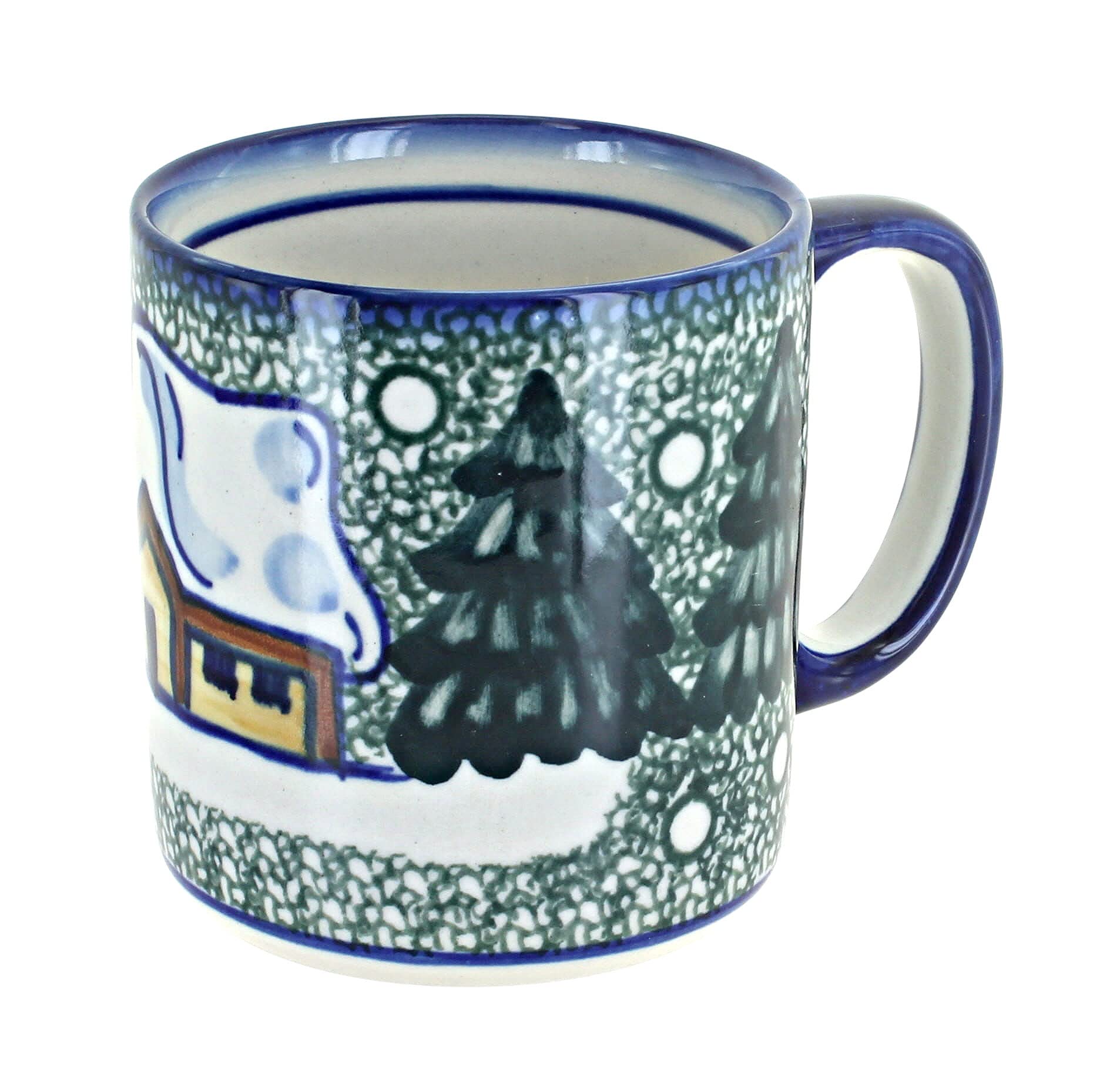 Blue Rose Polish Pottery Winter Forest Coffee Mug - Green